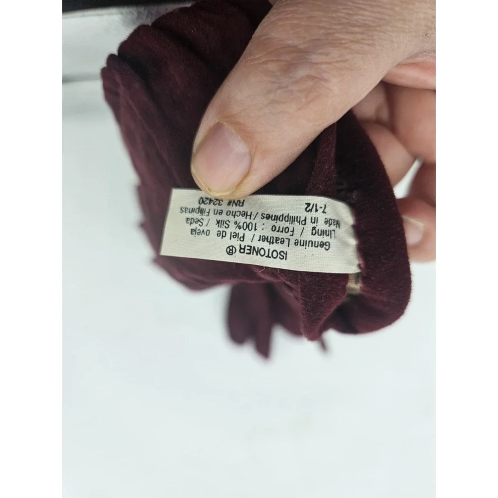 Aris Isotoner Leather Gloves 7.5 Cranberry Silk Lined Ruched Wrist NWT VTG